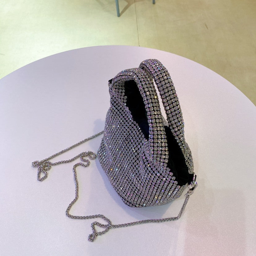Net Celebrity Simple Wild Chain Rhinestone Cabbage Basket Bag Portable Messenger Bag