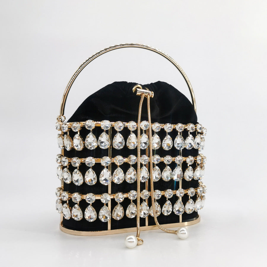 New Crystal Rhinestone Dinner Bag European And American Style Luxury Handmade Metal Gold Cage Hollow Handbag Wholesale