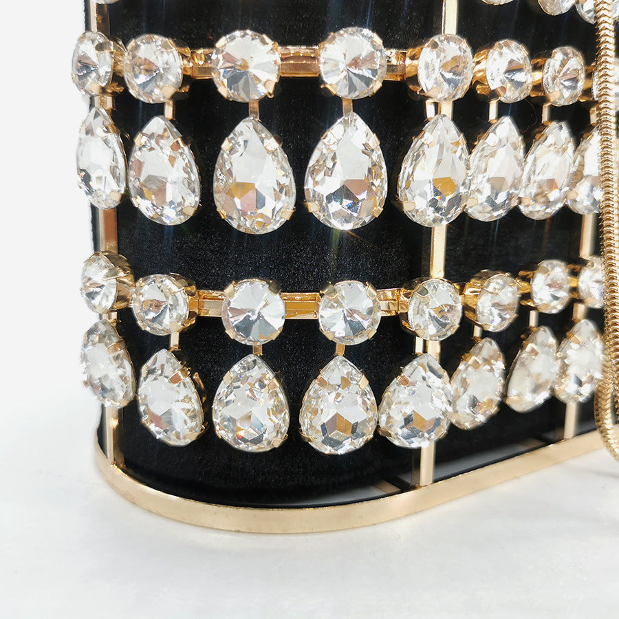 New Crystal Rhinestone Dinner Bag European And American Style Luxury Handmade Metal Gold Cage Hollow Handbag Wholesale