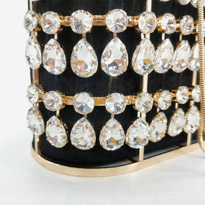 New Crystal Rhinestone Dinner Bag European And American Style Luxury Handmade Metal Gold Cage Hollow Handbag Wholesale