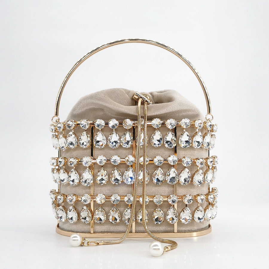 New Crystal Rhinestone Dinner Bag European And American Style Luxury Handmade Metal Gold Cage Hollow Handbag Wholesale