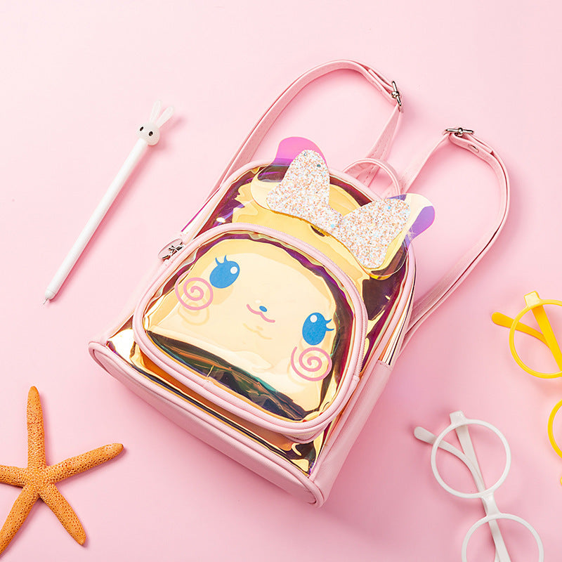 summer new spot kindergarten school bag colorful transparent laser cute cartoon rabbit children backpack