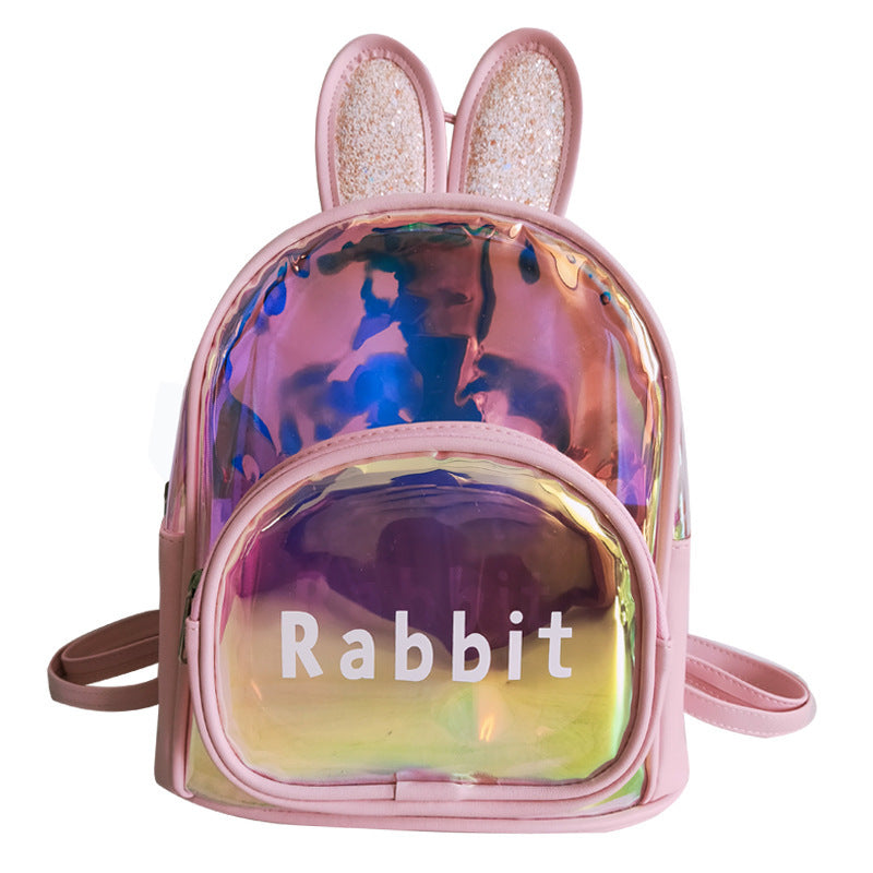 summer new spot kindergarten school bag colorful transparent laser cute cartoon rabbit children backpack