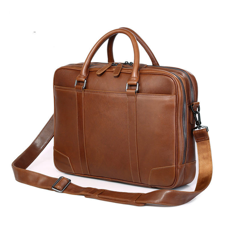 computer bag tree cream leather briefcase double layer zipper bag