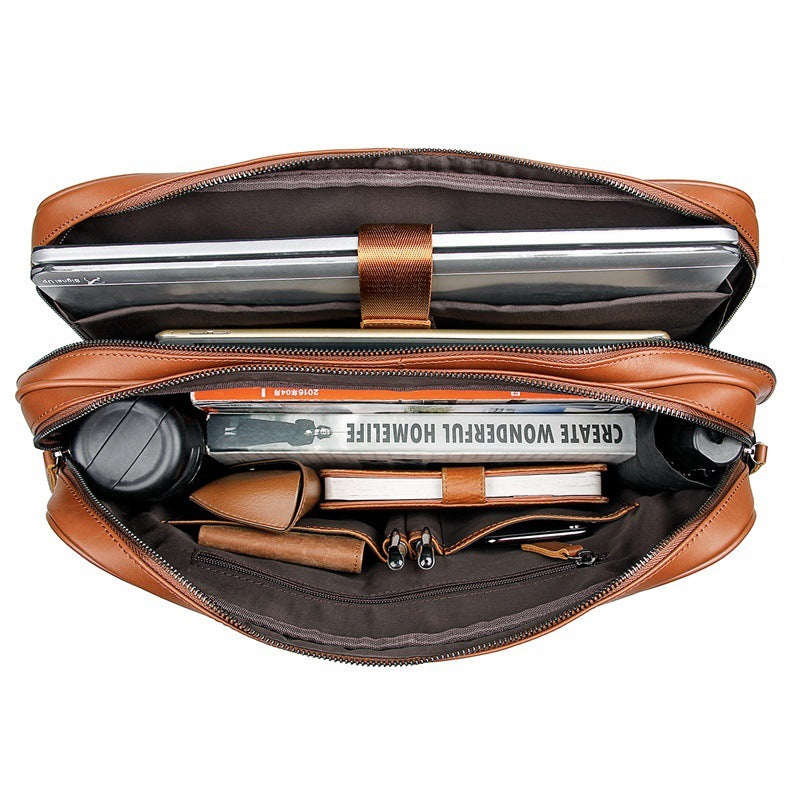 computer bag tree cream leather briefcase double layer zipper bag