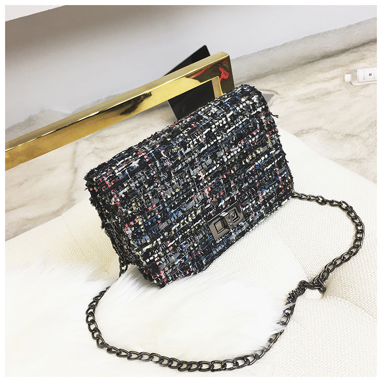 chain small bag womens new versatile korean woollen cloth ulzzang messenger bag mini square bag