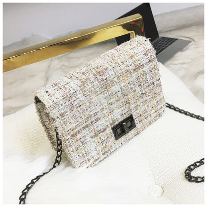 chain small bag womens new versatile korean woollen cloth ulzzang messenger bag mini square bag