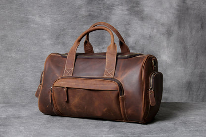 leather big travel bag mens and womens european and american retro hand luggage bag