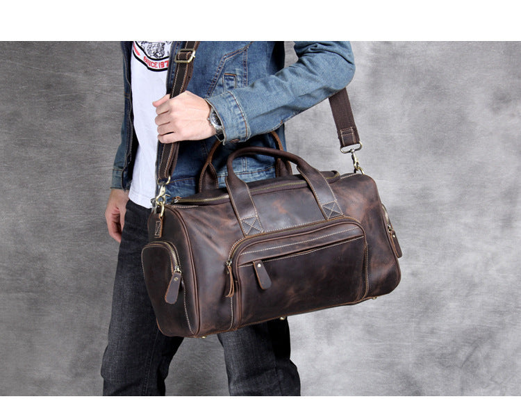 leather big travel bag mens and womens european and american retro hand luggage bag