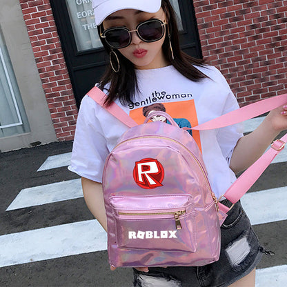 fashion printing student casual backpack laser pu school bag