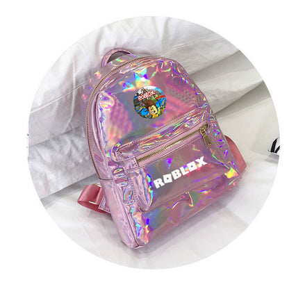 fashion printing student casual backpack laser pu school bag