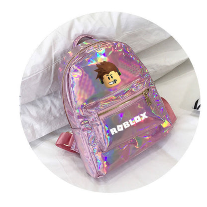 fashion printing student casual backpack laser pu school bag