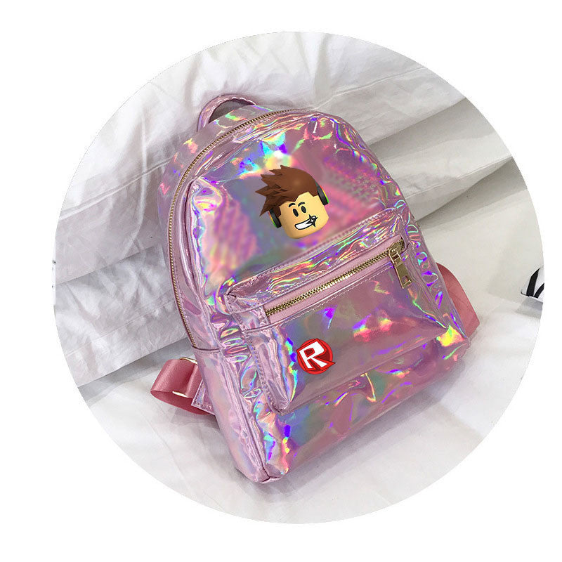 fashion printing student casual backpack laser pu school bag