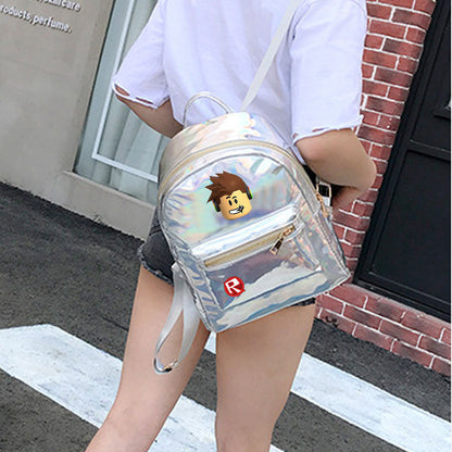 fashion printing student casual backpack laser pu school bag