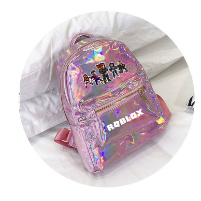 fashion printing student casual backpack laser pu school bag