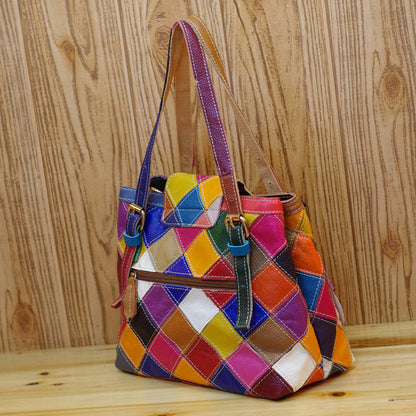 stitching color one shoulder diagonal bag