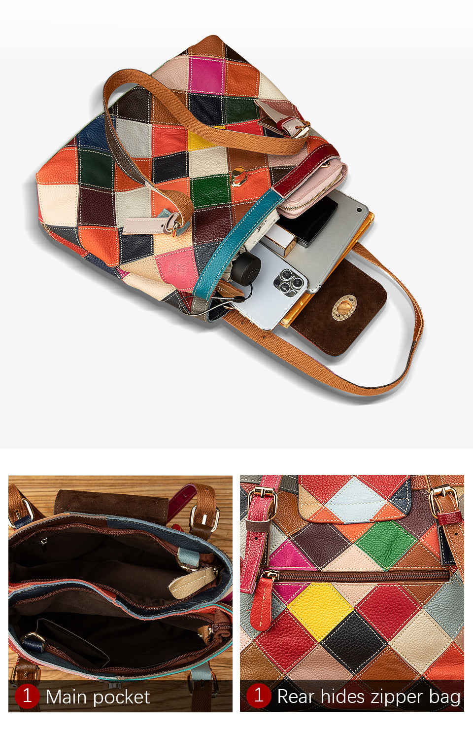 stitching color one shoulder diagonal bag