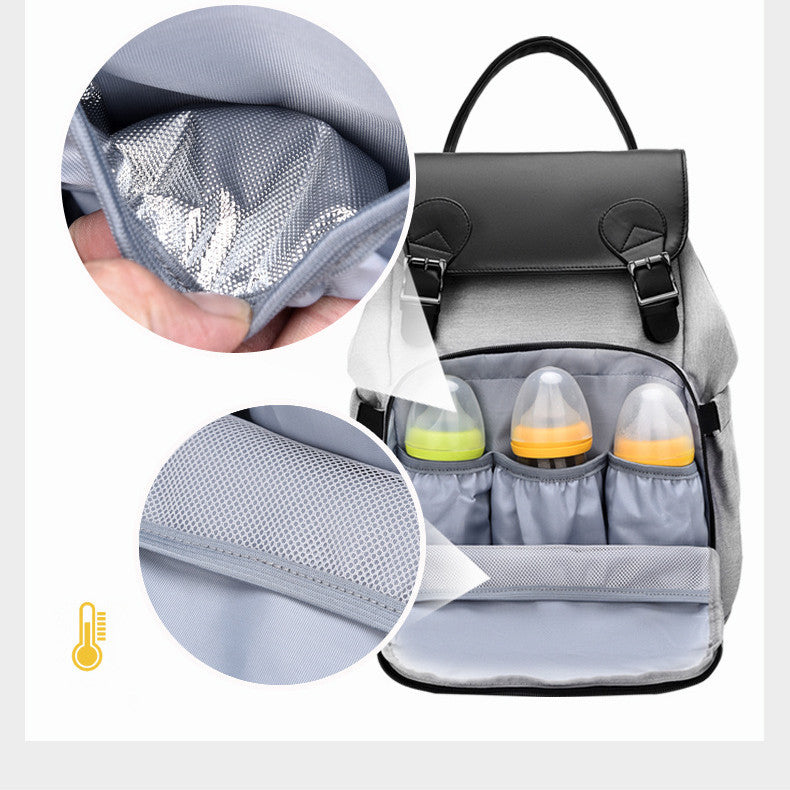 multifunctional double shoulder mother and baby bag oxford cloth with leather mommy