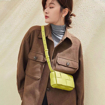 belt cassette weave leather flap bag women fashion small box shoulder bag genuine leather chest bag ladies waist phone bag