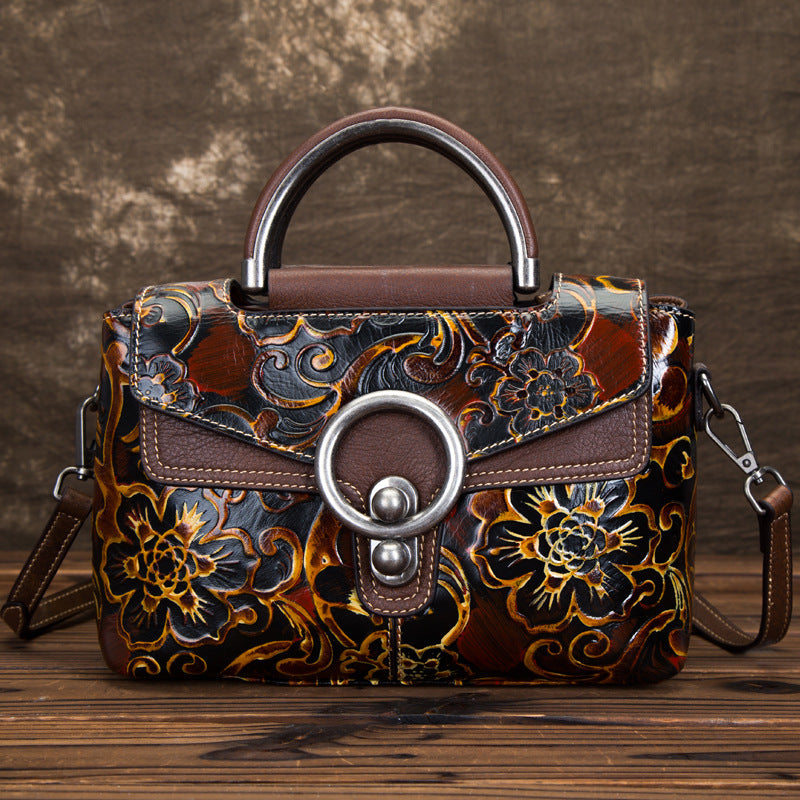 cowhide retro clan style female bag