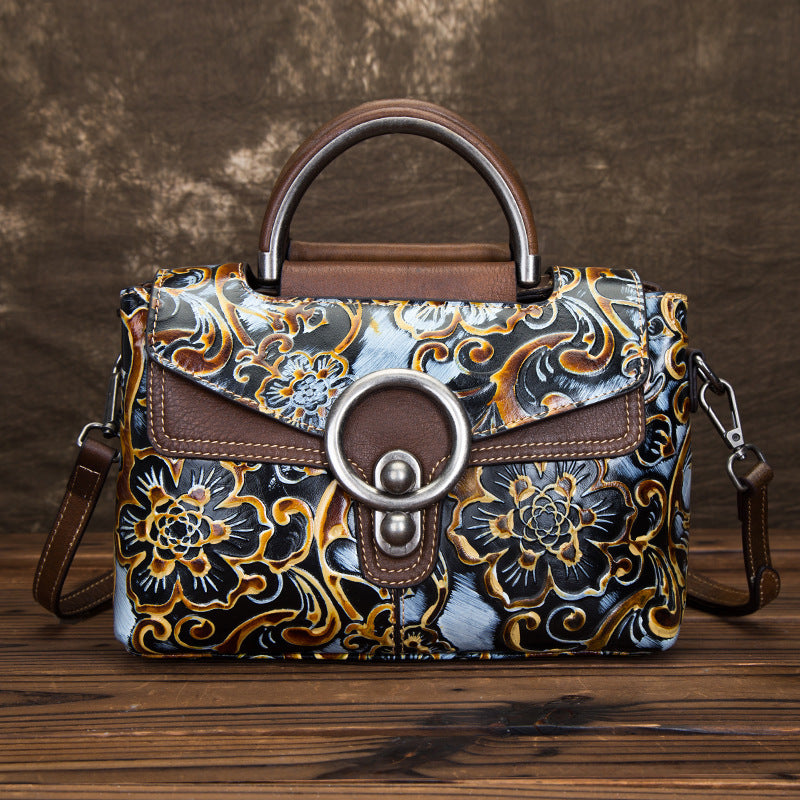 cowhide retro clan style female bag