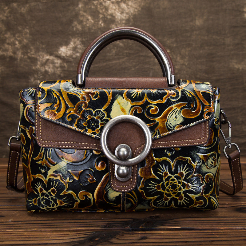 cowhide retro clan style female bag