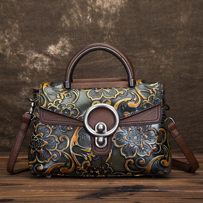 cowhide retro clan style female bag