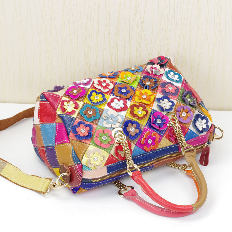 cowhide handbags color flower handbags