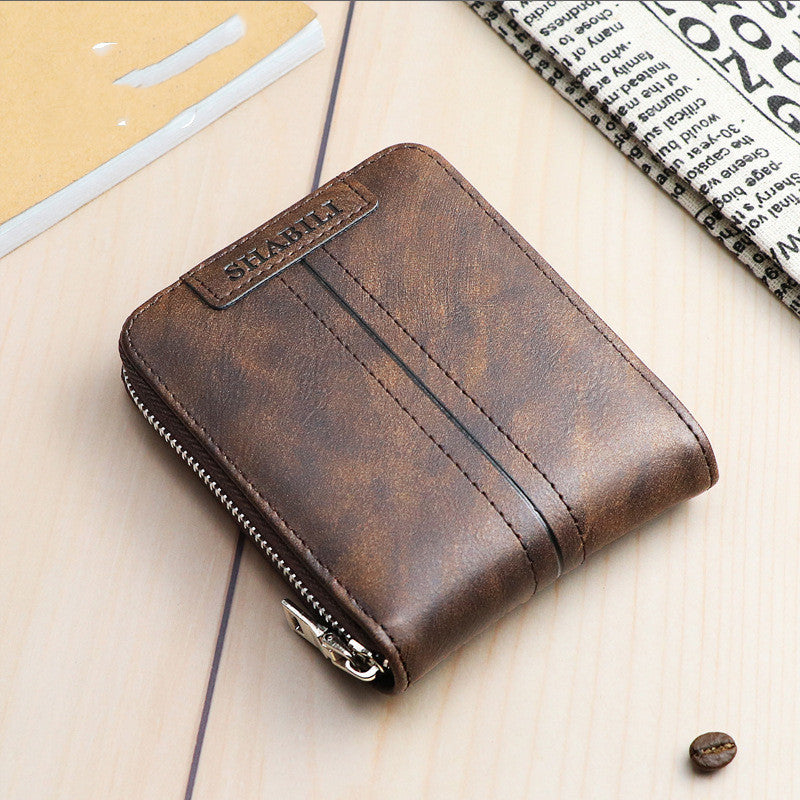 korean fashion mens short wallet classic popular horizontal large capacity zipper multi card business wallet