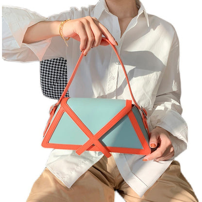 panelled trapezoid underarm bag women high quality shoulder bag leather luxury