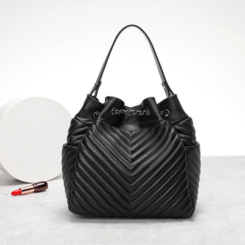 pleated sheepskin genuine leather top handle bags fashion adjustable chain shoulder bags