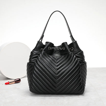 pleated sheepskin genuine leather top handle bags fashion adjustable chain shoulder bags
