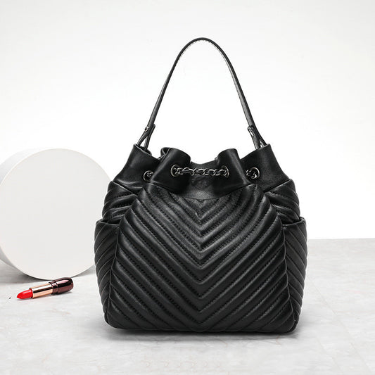 pleated sheepskin genuine leather top handle bags fashion adjustable chain shoulder bags