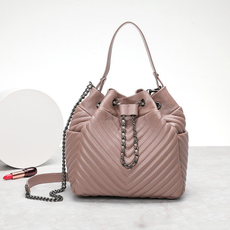 pleated sheepskin genuine leather top handle bags fashion adjustable chain shoulder bags