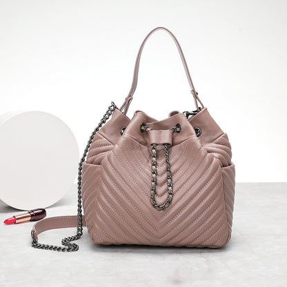 pleated sheepskin genuine leather top handle bags fashion adjustable chain shoulder bags