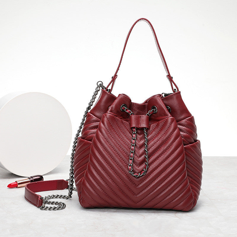 pleated sheepskin genuine leather top handle bags fashion adjustable chain shoulder bags