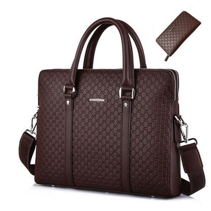 handbag cowhide business briefcase embossed letters single shoulder messenger bag horizontal multi layer