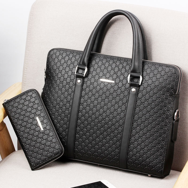 handbag cowhide business briefcase embossed letters single shoulder messenger bag horizontal multi layer