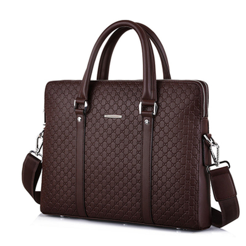 handbag cowhide business briefcase embossed letters single shoulder messenger bag horizontal multi layer