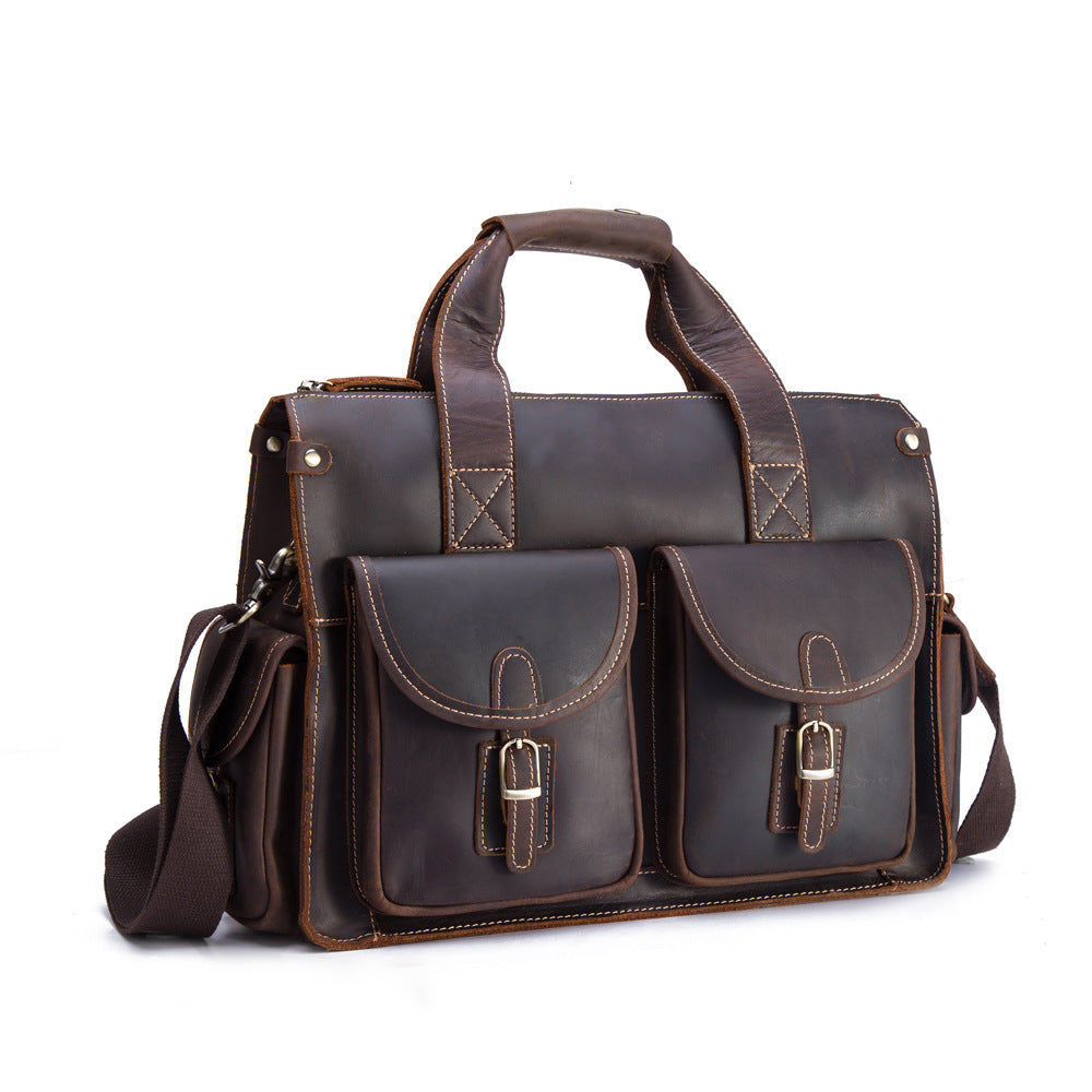 leather mens retro portable briefcase