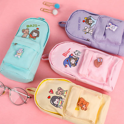 multi purpose large capacity canvas pencil case cute