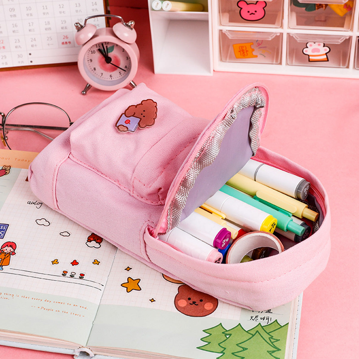 multi purpose large capacity canvas pencil case cute