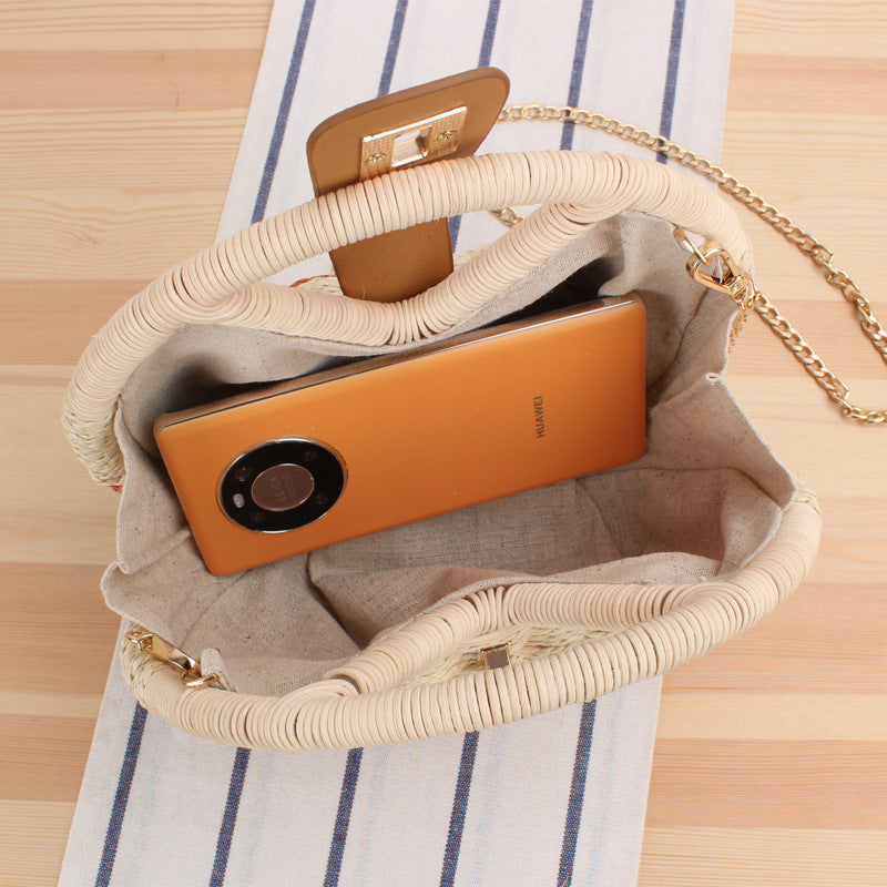 Xiaoxiangfeng Crossbody Woven Bag, Japanese And Korean Seashell Beach Women'S Straw Woven Bag
