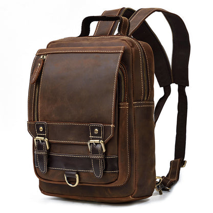 horse leather mens backpack multifunctional leather student backpack outdoor travel chest bag messenger bag