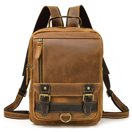 horse leather mens backpack multifunctional leather student backpack outdoor travel chest bag messenger bag