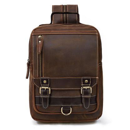 horse leather mens backpack multifunctional leather student backpack outdoor travel chest bag messenger bag