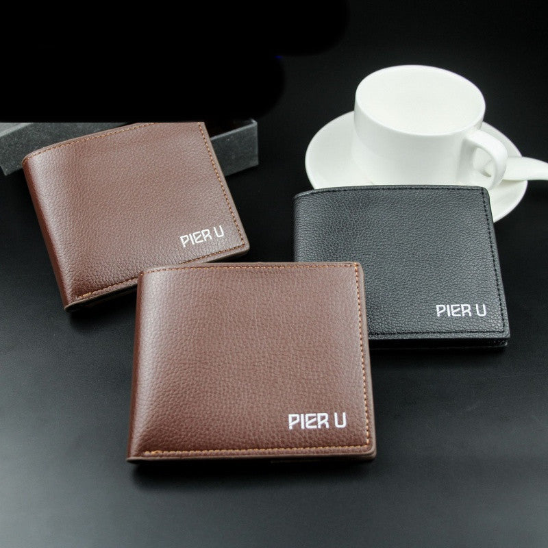 short mens wallet with zipper pu lychee pattern