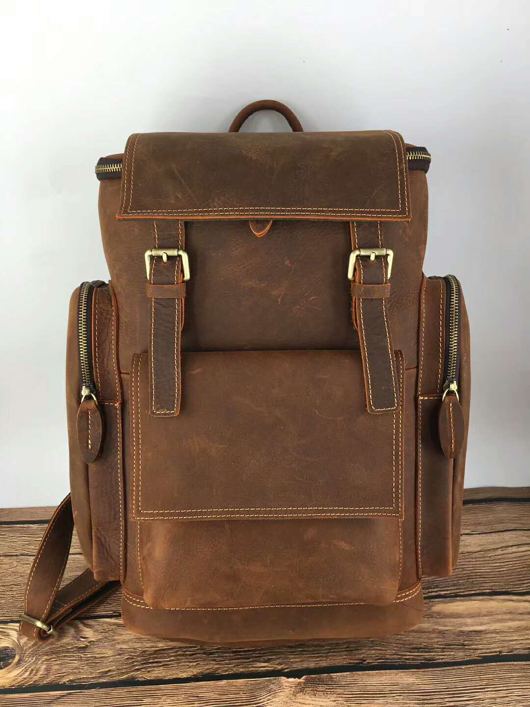 retro crazy horse leather mens backpack male computer bag large capacity 15 6 inch laptop bags genuine leather travel backpacks