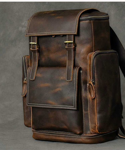 retro crazy horse leather mens backpack male computer bag large capacity 15 6 inch laptop bags genuine leather travel backpacks