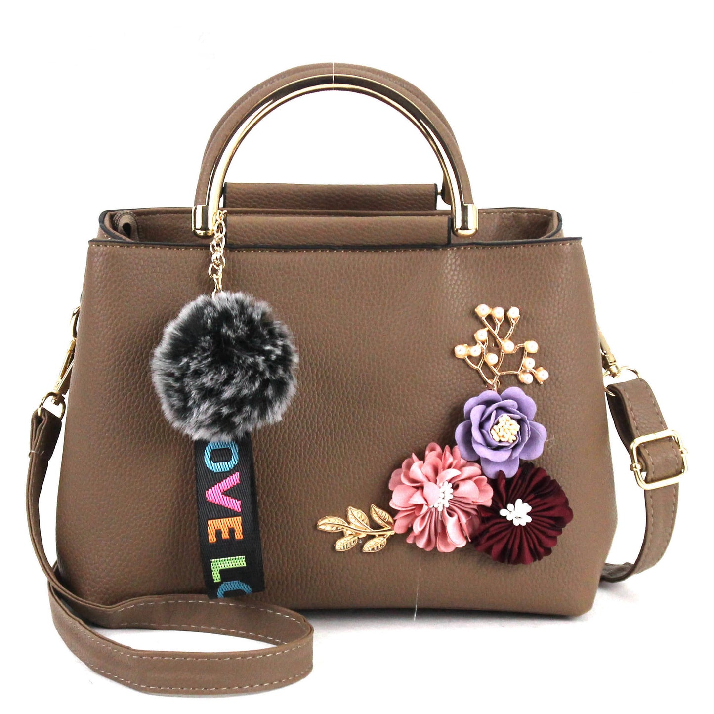 Pure Color Fashion Three-dimensional Embroidered Flowers Iron Handle Portable Pu Female Bag Korean Trend